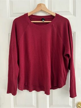Wild Fable Ribbed Crewneck Long Sleeved Top - Burgundy